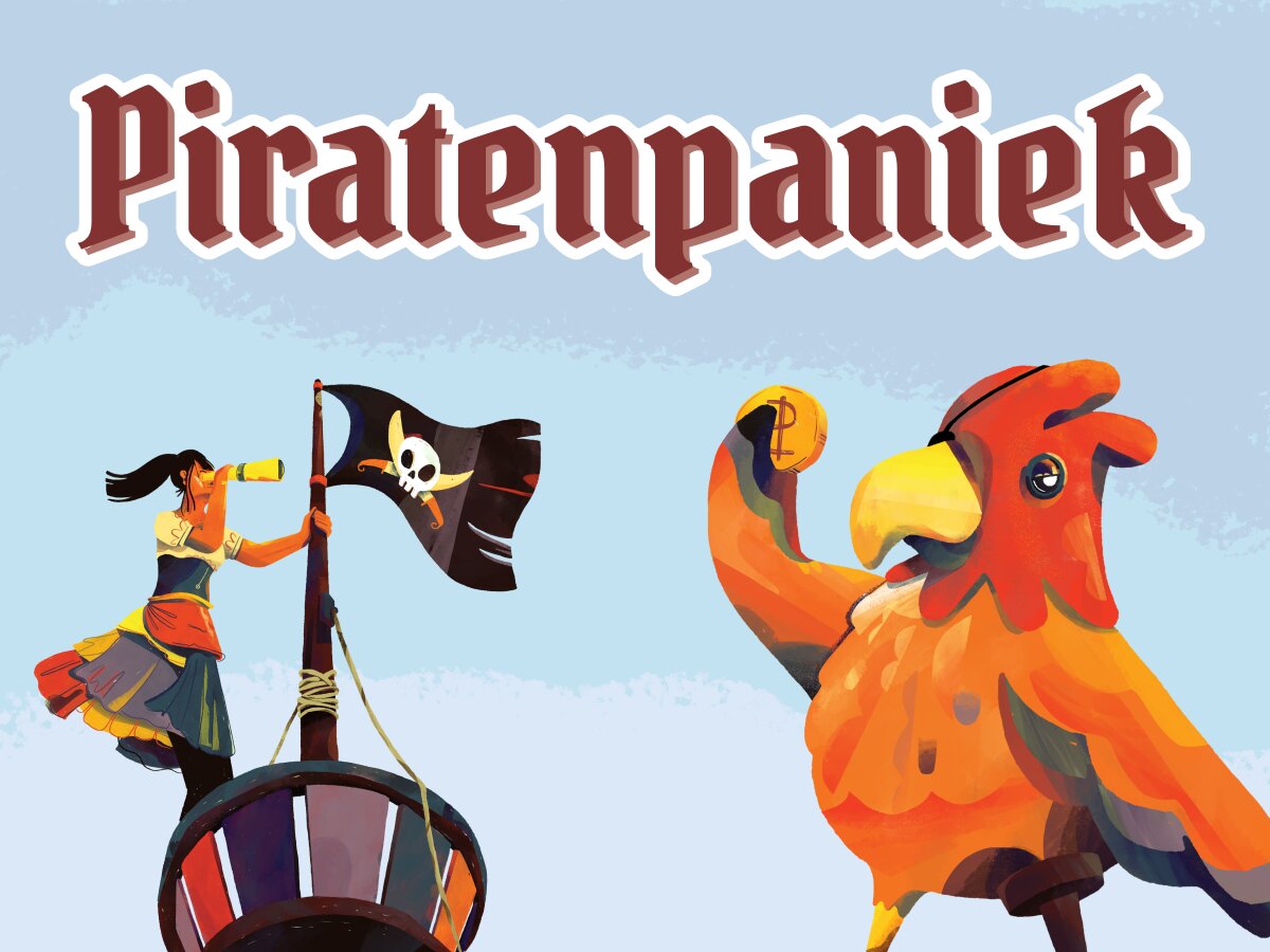 Een piraat in een kraaiennest en een papegaai